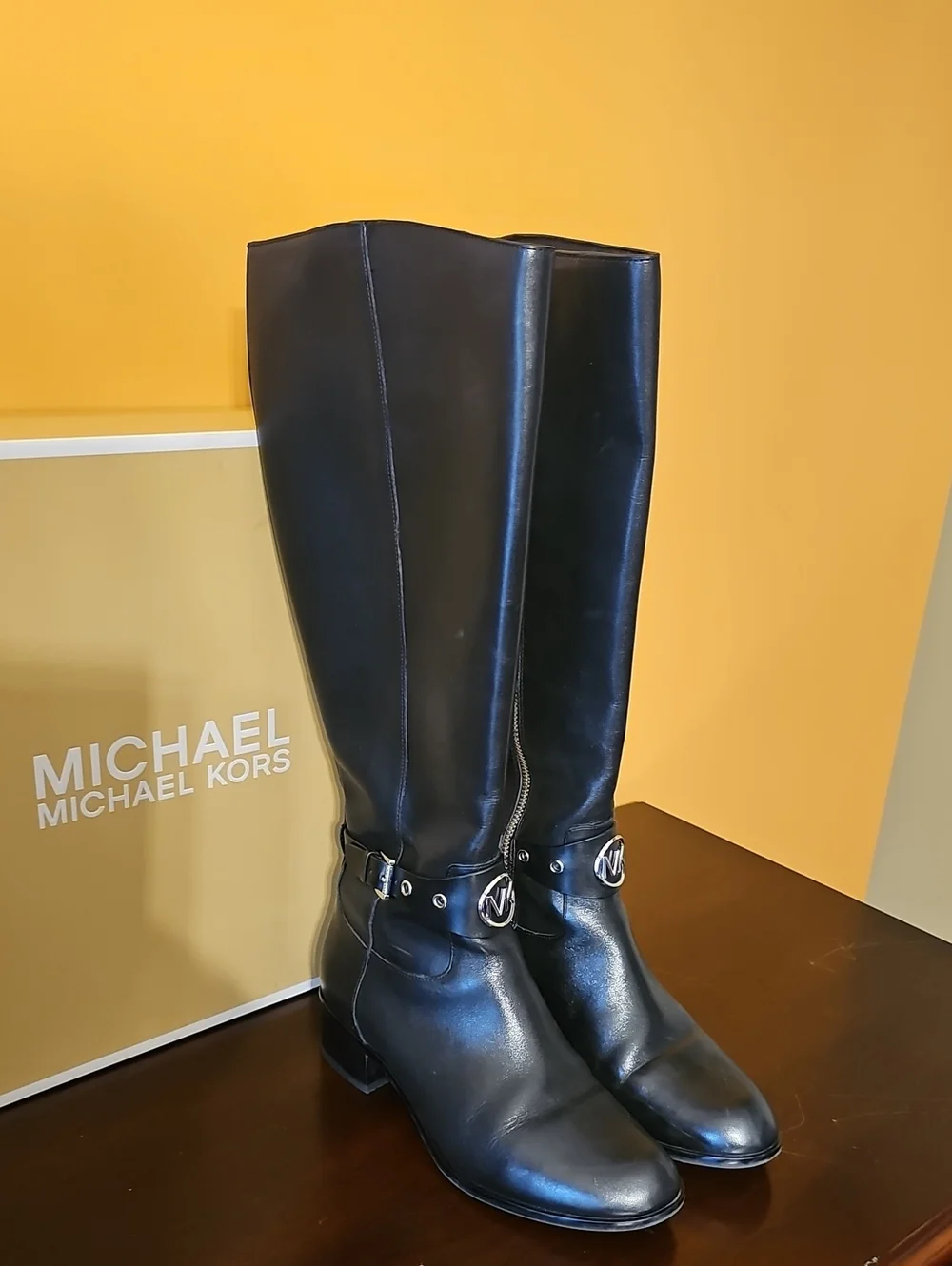 Michael Kors Women's Black Leather Knee-High Riding Boots